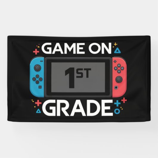 Spel op 1e klas terug naar school Grappige gamer Spandoek (Horizontaal)