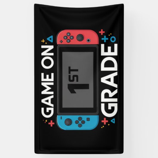 Spel op 1e klas terug naar school Grappige gamer Spandoek (Verticaal)
