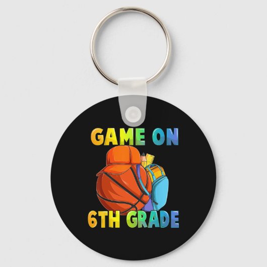 Spel op 6e klas eerste dag van school basketbal B Sleutelhanger (Voorkant)