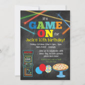 Spel op Arcade Pizza Party Chalkboard uitnodiging (Voorkant)
