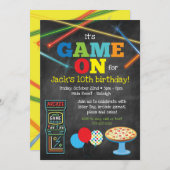 Spel op Arcade Pizza Party Chalkboard uitnodiging (Voorkant / Achterkant)