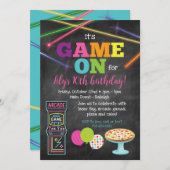 Spel op Arcade Pizza Party Chalkboard uitnodiging (Voorkant / Achterkant)