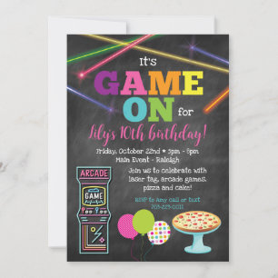 Spel op Arcade Pizza Party Chalkboard uitnodiging