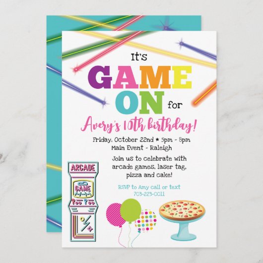 Spel op Arcade Pizza Party uitnodiging (Voorkant / Achterkant)