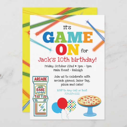 Spel op Arcade Pizza Party uitnodiging (Voorkant / Achterkant)