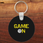 Spel op Basketbal; Blauw Zwart Geel Goud Team Co Sleutelhanger (Voorkant)