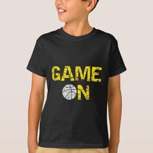 Spel op Basketbal; Blauw Zwart Geel Goud Team Co T-shirt (Voorkant)