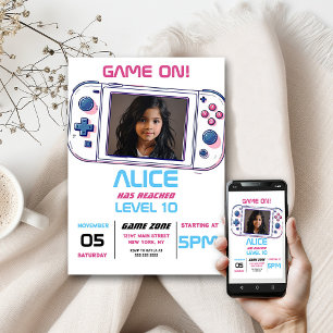 Spel op Cool Video Game Meisje Verjaardag Party Fo Kaart