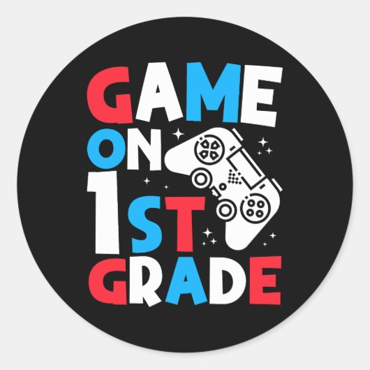 Spel op eerste klas 1e klas terug naar school grap ronde sticker (Voorkant)