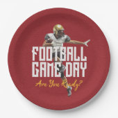 Spel op Football Speler op rood Papieren Bordje (Voorkant)