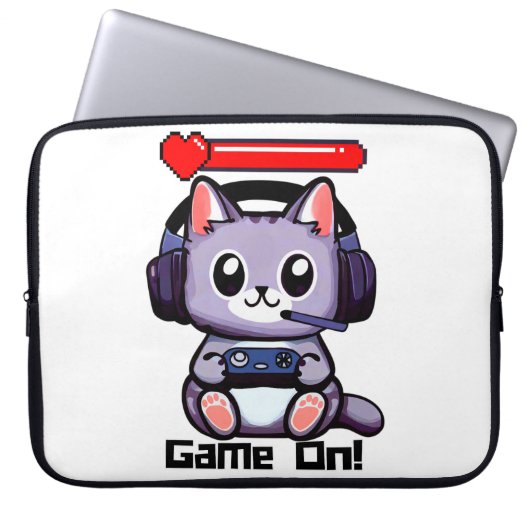 Spel op Gamer Cat met Health Bar Electronics Bag Laptop Sleeve (Voorkant)