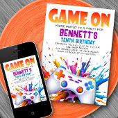 Spel op kleurrijke verjaardagsuitnodiging kaart