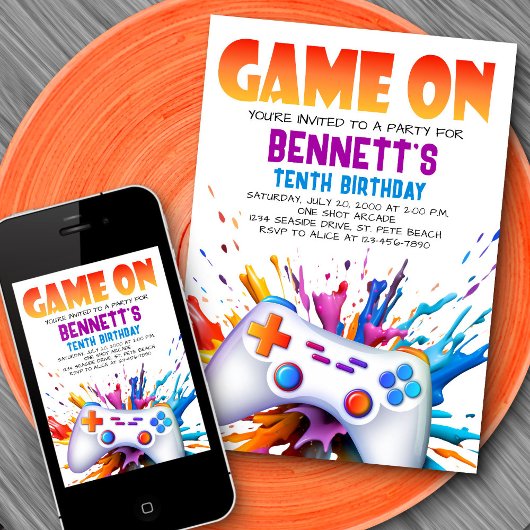 Spel op kleurrijke verjaardagsuitnodiging kaart