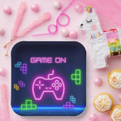 Spel op neonroze, groenpapieren Borden Papieren Bordje (Feest)