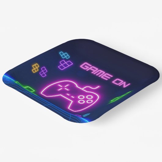 Spel op neonroze, groenpapieren Borden Papieren Bordje (Gebogen)