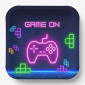 Spel op neonroze, groenpapieren Borden Papieren Bordje (Voorkant)