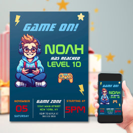 Spel op Niveau Omhoog Blauw Videospel Verjaardagsf Kaart