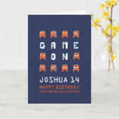 Spel op pixel monsters gamer neefje 14e verjaardag kaart (Gele Bloem)