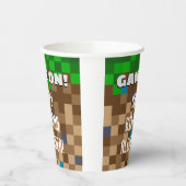 Spel op Pixelated Grass Block Gaming Verjaardag Sq Papieren Bekers (Links)