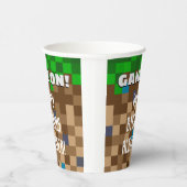 Spel op Pixelated Grass Block Gaming Verjaardag Sq Papieren Bekers (Rechts)