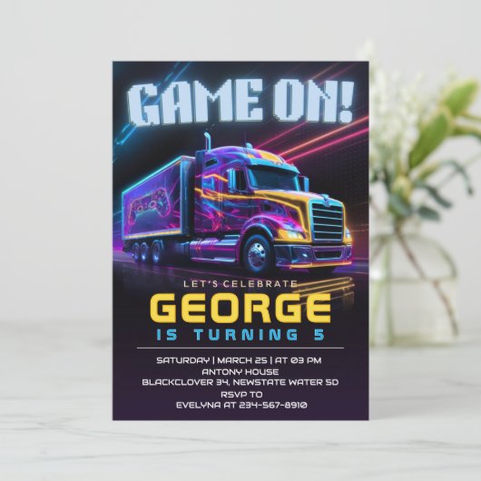 Spel op Truck Verjaardagsfeest Kaart (Staand voorkant)