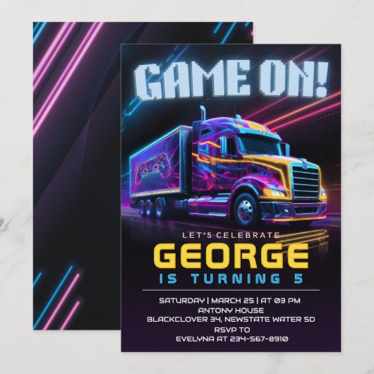 Spel op Truck Verjaardagsfeest Kaart (Voorkant / Achterkant)