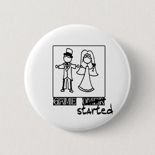 spel over spel begint met bruiloft t-shirt ronde button 5,7 cm