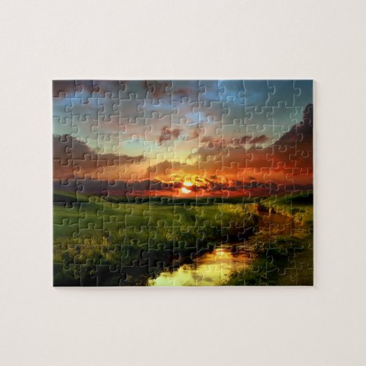 Spel Puzzel-Platteland Zonsondergang Legpuzzel (Horizontaal)