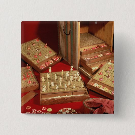 Spel van Dauphin lotto, uitgevonden door Louis XIV Vierkante Button 5,1 Cm (Voorkant)