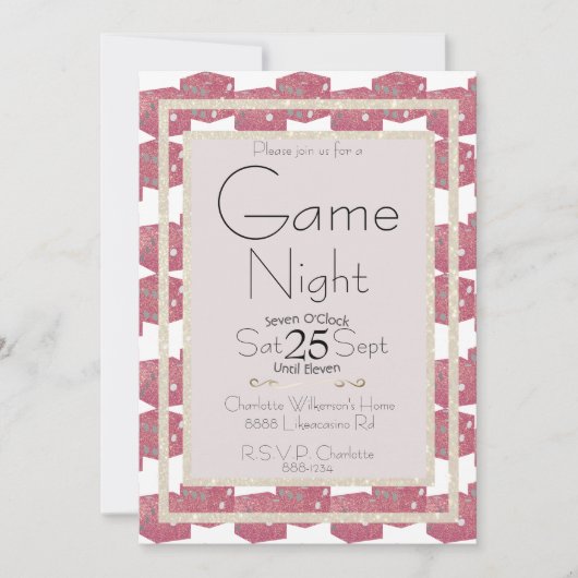 Spelavond Roze Glitter Dobbelstenen Kaart (Voorkant)