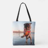 Spelbak op strand afspelen tote bag (Achterkant)