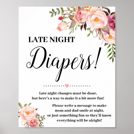 Spelbord roze late nachtkleppen Baby shower Poster (Voorkant)