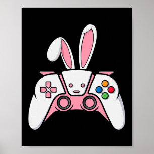 Spelcontroller met konijnenoren grappig paasspel poster