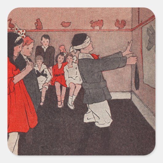 Speld de staart Ezel Vintage Kinderen Vierkante Sticker (Voorkant)