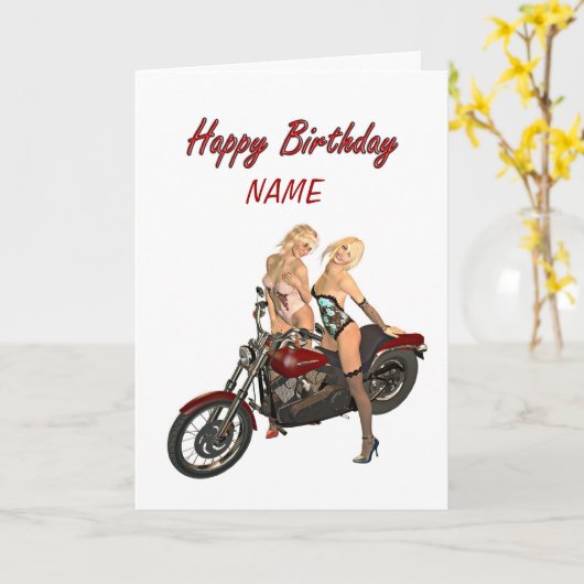 Speld-op de verjaardagskaart van fietsermeisjes kaart (Gele Bloem)