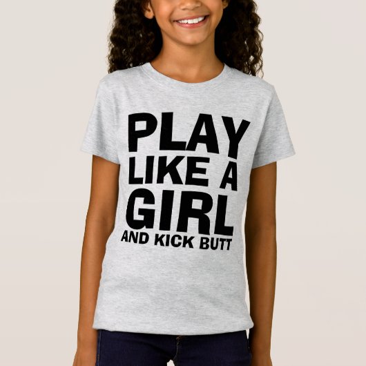 SPELEN ALS EEN MEISJE, KICK & BUTT MEISJES T-shirt (Voorkant)