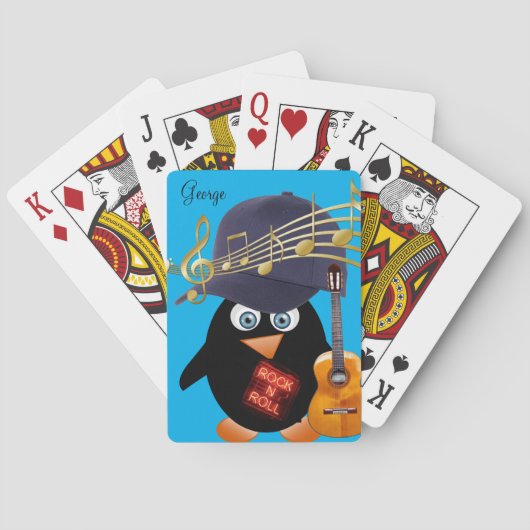 Spelen Card Deck Pinguïn Blauwe Gitaar Rock Op Rol Pokerkaarten (Achterkant)