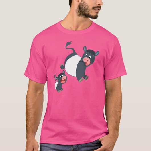 Spelen Cartoon Belted Galloway Koe & kalf T-shirt (Voorkant)