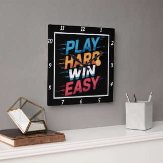 Spelen Hard Win Easy Basketball Vierkante Klok