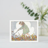 "Spelen in de bladeren" Herfst / Herfstillustratie Briefkaart (Staand voorkant)