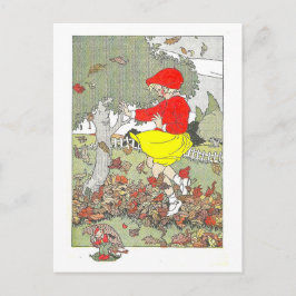 "Spelen in de bladeren" Herfst / Herfstillustratie Briefkaart