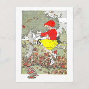"Spelen in de bladeren" Herfst / Herfstillustratie Briefkaart