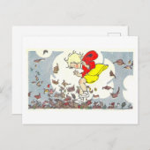 "Spelen in de bladeren" Herfst / Herfstillustratie Briefkaart (Voorkant / Achterkant)