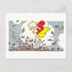 "Spelen in de bladeren" Herfst / Herfstillustratie Briefkaart