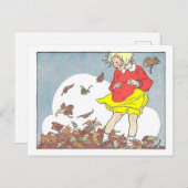 "Spelen in de bladeren" Herfst / Herfstillustratie Briefkaart (Voorkant / Achterkant)