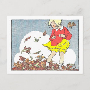 "Spelen in de bladeren" Herfst / Herfstillustratie Briefkaart