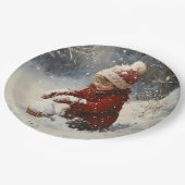 Spelen in de sneeuw papieren bordje (Gekanteld)