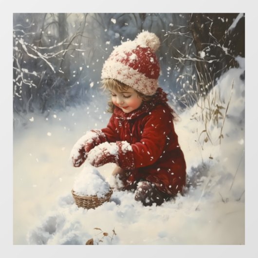 Spelen in de sneeuw raamsticker (Vel)