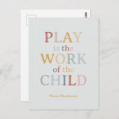 Spelen is het werk van het kind Maria Montessori Briefkaart (Voorkant / Achterkant)