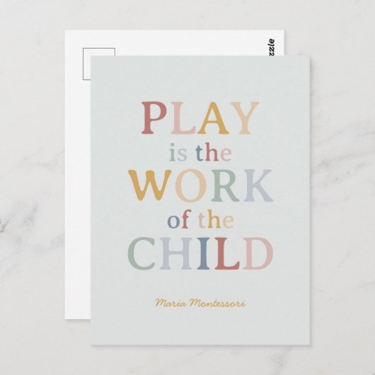 Spelen is het werk van het kind Maria Montessori Briefkaart (Voorkant / Achterkant)